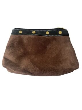 Borghese Vintage Chocolate Brown Suede & Leather Cosmetic Bag